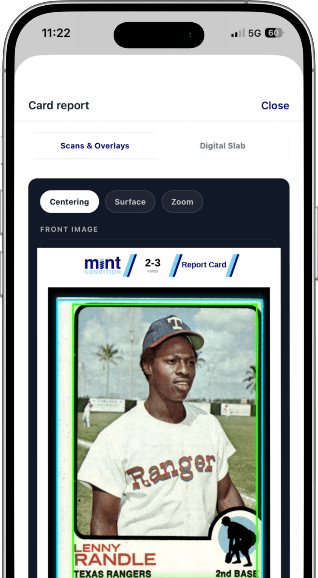 Mint Condition iOS card report with scan images